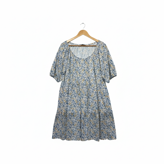 Suzanne Grae Blue & Yellow Floral Midi Dress - Size L