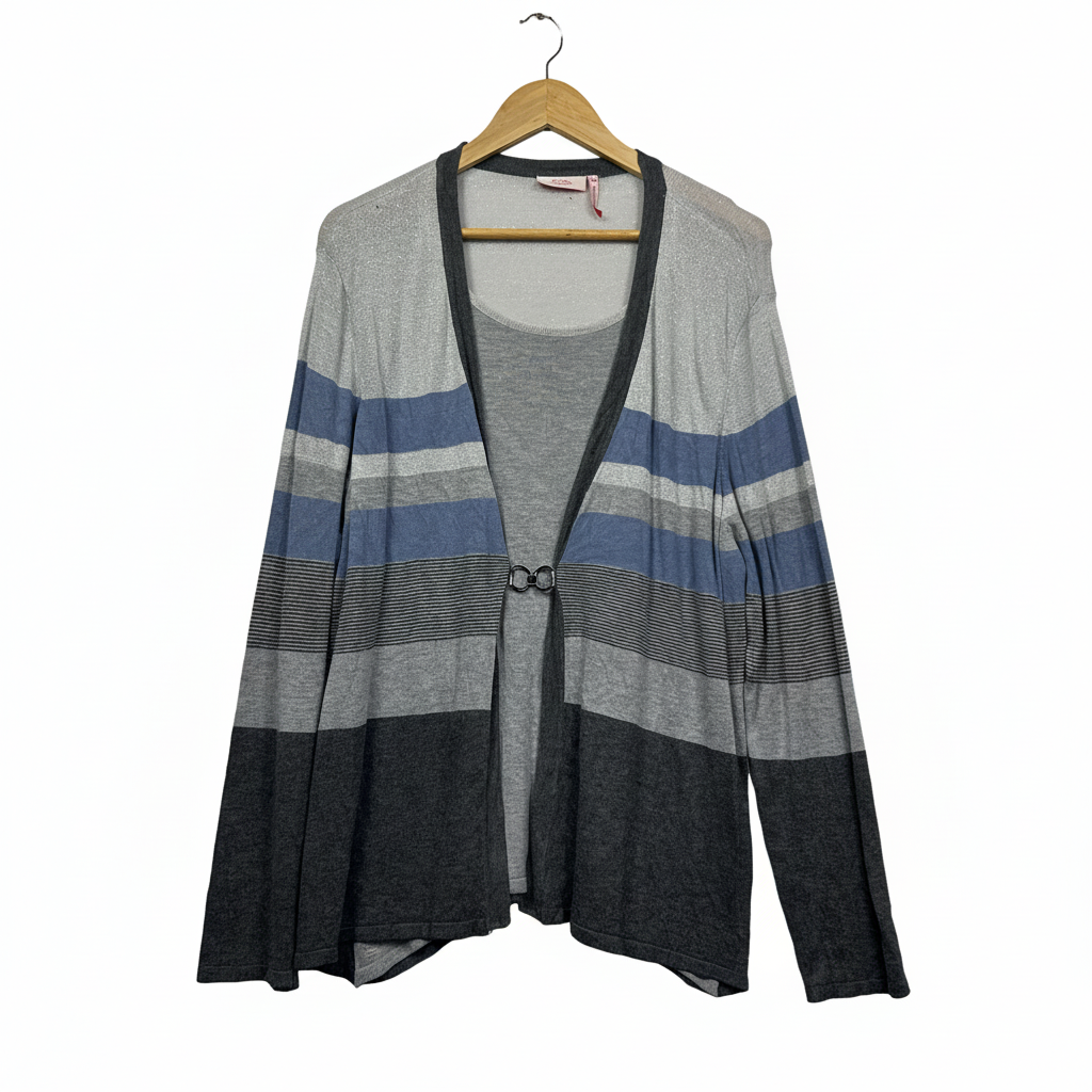 Millers grey blue and charcoal striped cardigan and cami set