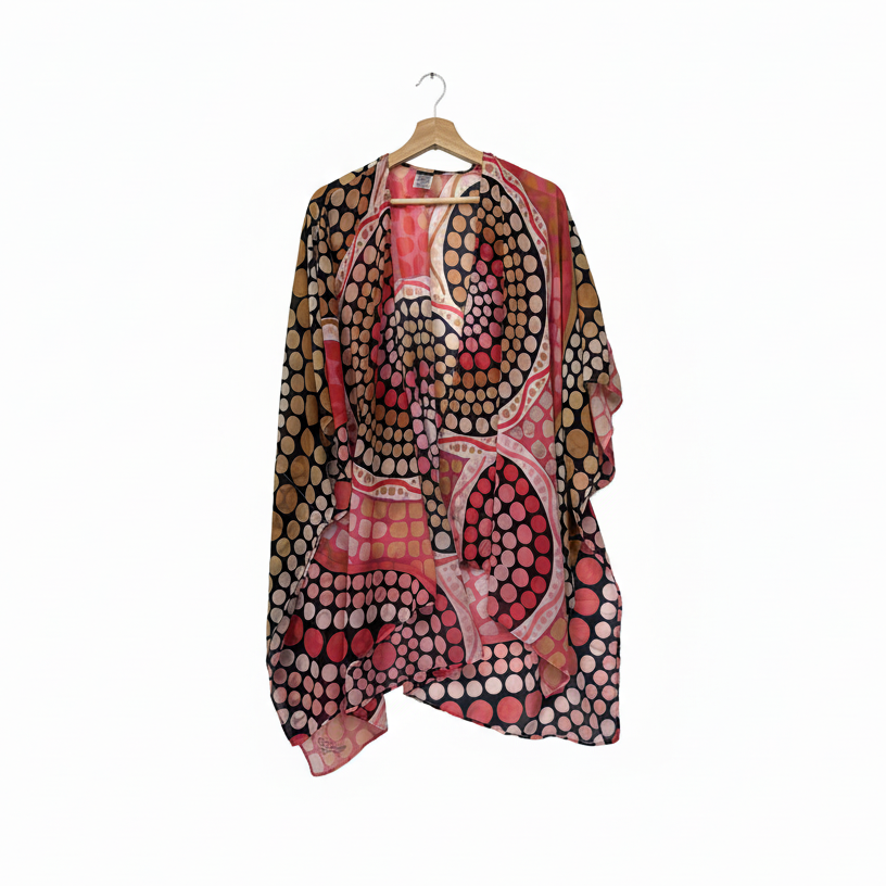 Yarn Pink & Tan Indigenous Print Kimono - One Size