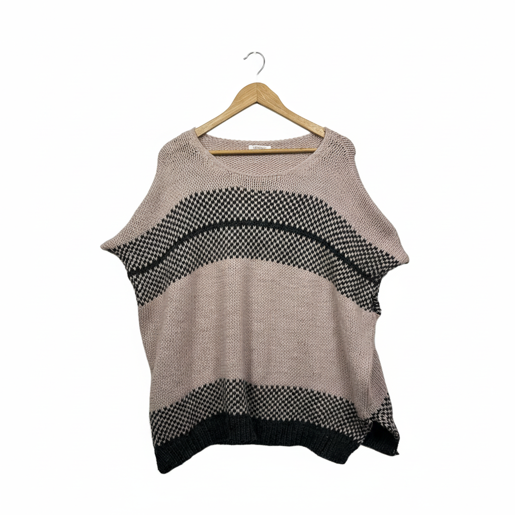 Imagine Blush Pink & Black Striped Knit Poncho Wool Blend Top - Size L