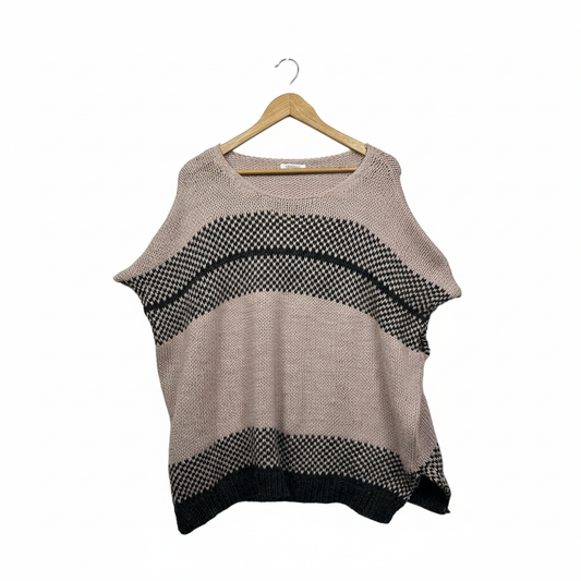 Imagine Blush Pink & Black Striped Knit Poncho Wool Blend Top - Size L