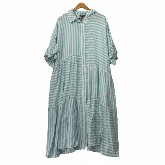 Autograph Mint & White Striped Tiered Shirt Dress - Size 20