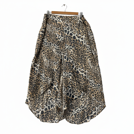 Rockmans Leopard Print Wrap Front Cropped Pants - Size 18