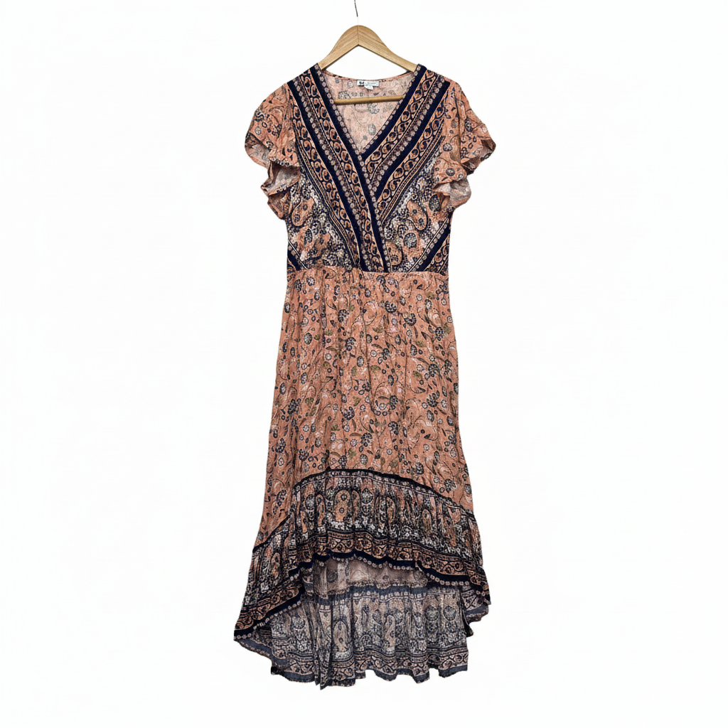 Rockmans Pink Paisley Print Boho Maxi Dress - Size 14