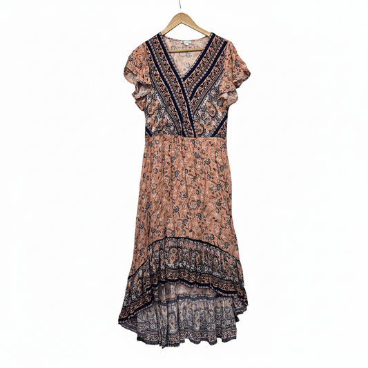 Rockmans Pink Paisley Print Boho Maxi Dress - Size 14