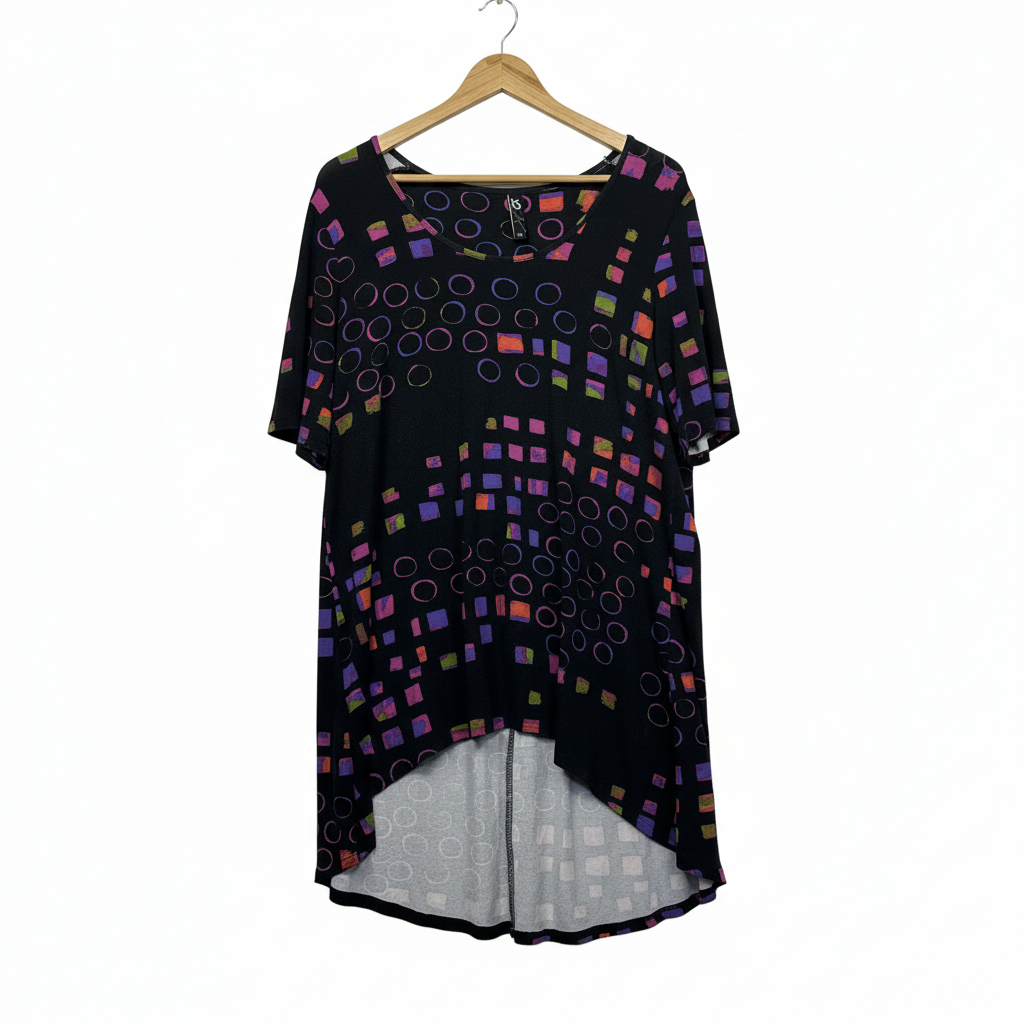 Taking Shape Black Multicolour Geometric Print Tunic Top - Size 12/XXS