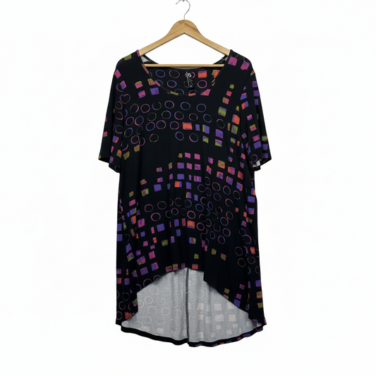Taking Shape Black Multicolour Geometric Print Tunic Top - Size 12/XXS