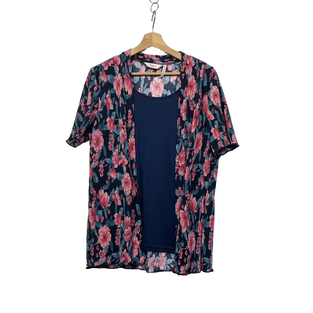 Millers Navy Floral Pleated Top - Size 16