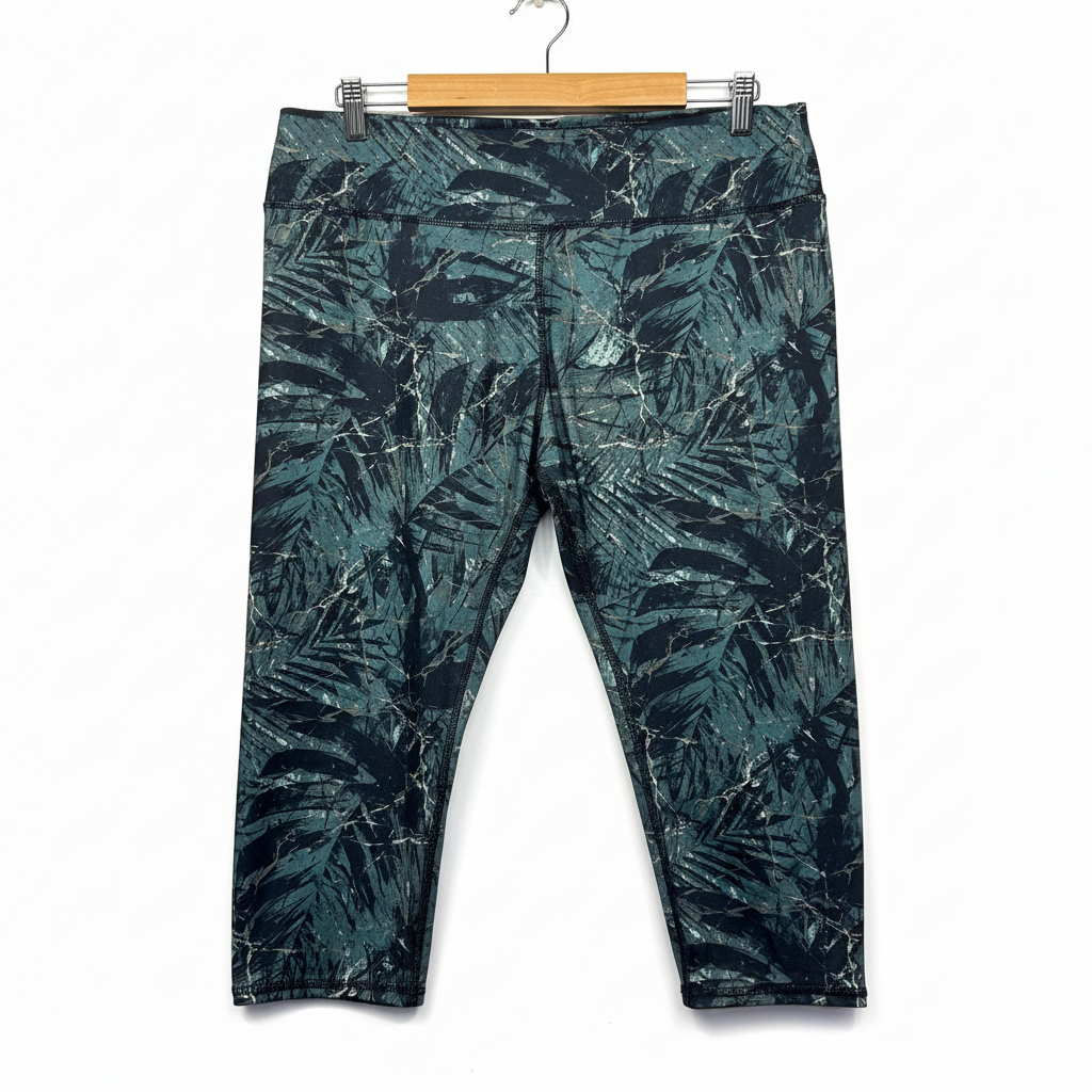 Mix Teal Tropical Print Activewear Capris Pants - Size XL