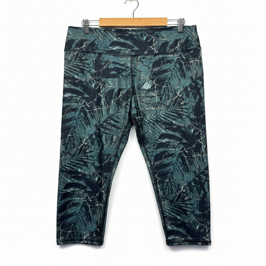 Mix teal tropical palm print activewear capri leggings with pocket size XL