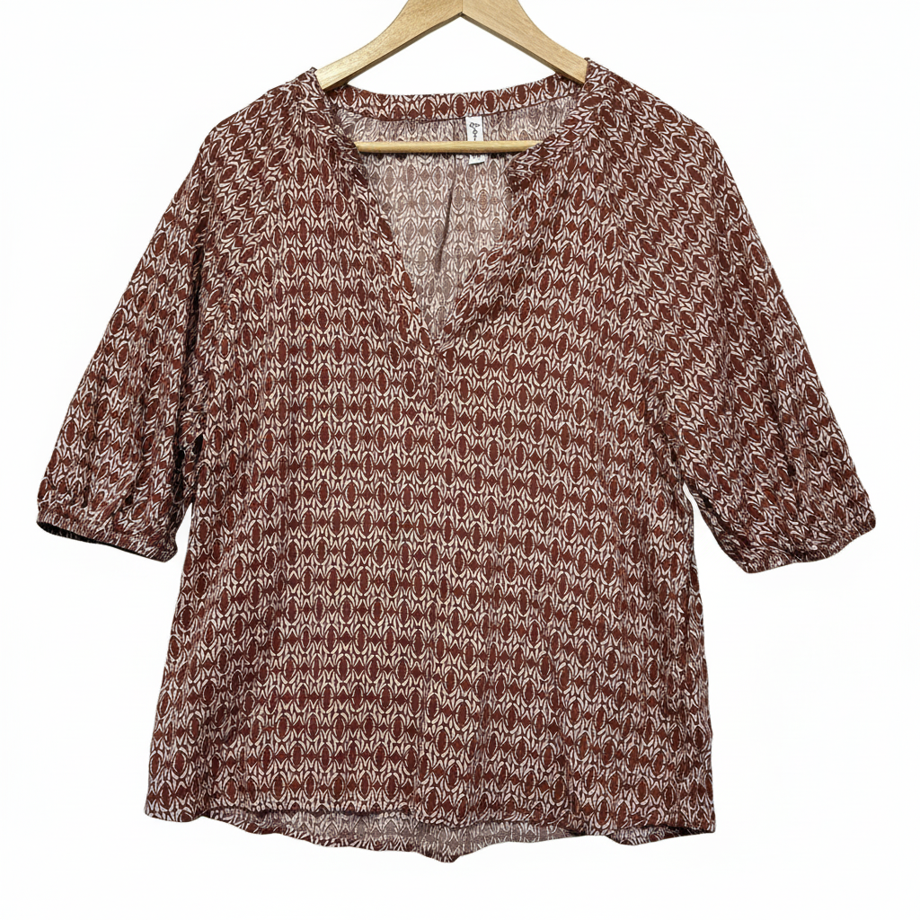 Pme Brown White Print Top - Full View