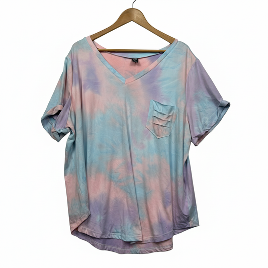 Shein Curve pastel tie-dye t-shirt size 4XL front view