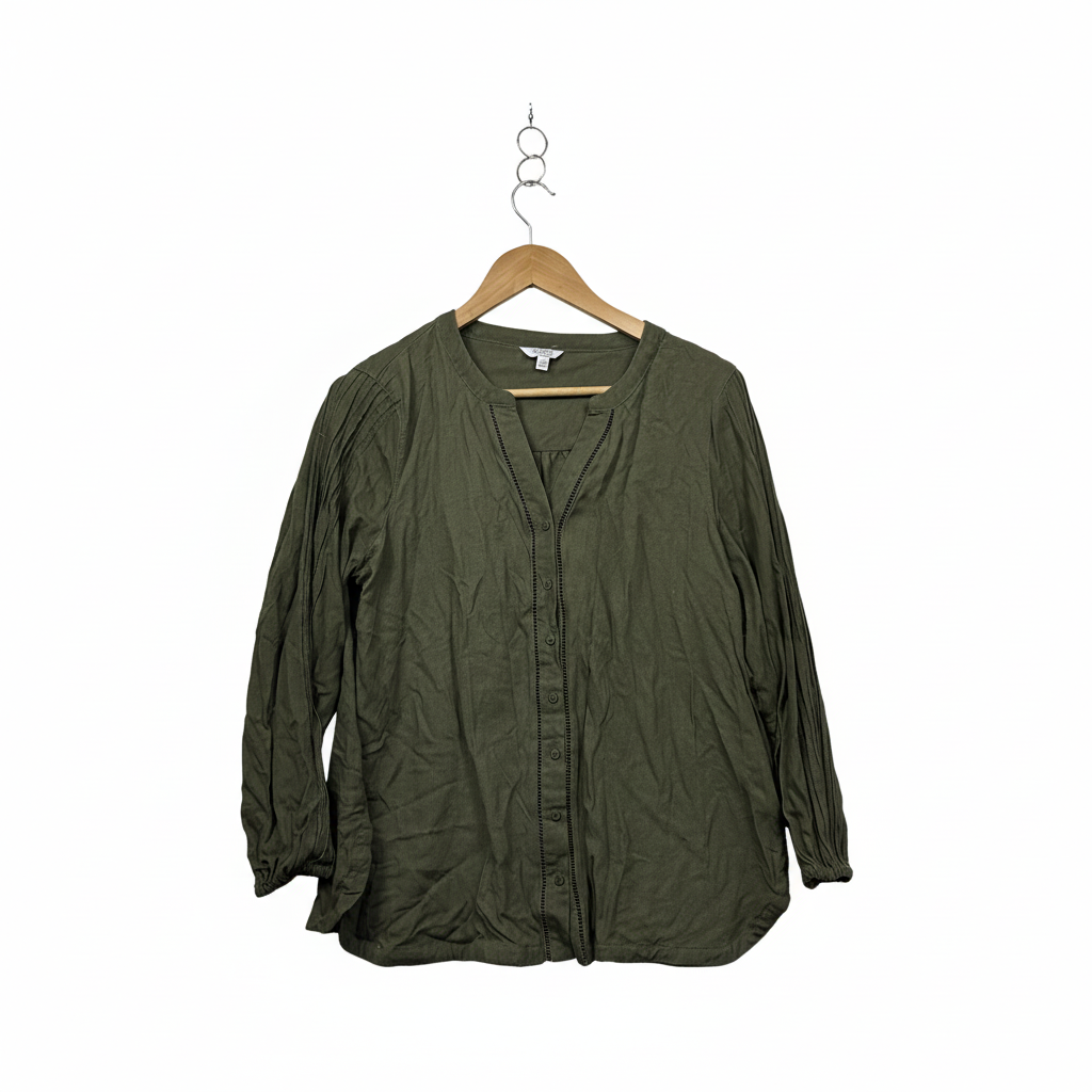 W Lane Olive Green Linen Blouse - Size 14