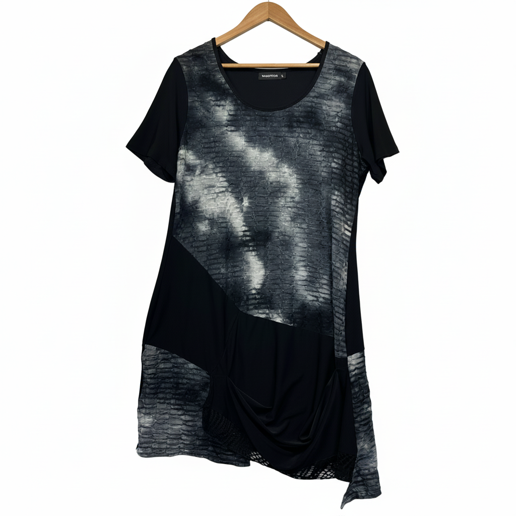 Whispers Black Silver Metallic Tunic Top - Size L