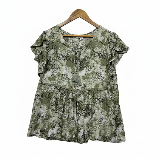 Rockmans Green Tile Print Top - Size 16