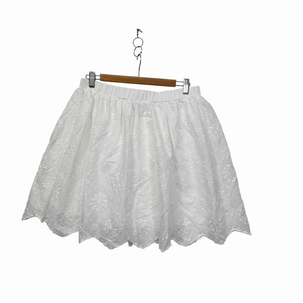 Shein White Embroidered Broderie Mini Skirt - Size XL