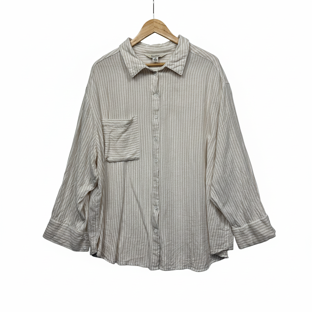 Beme White Linen Blend Striped Button Up Shirt  - Size 24