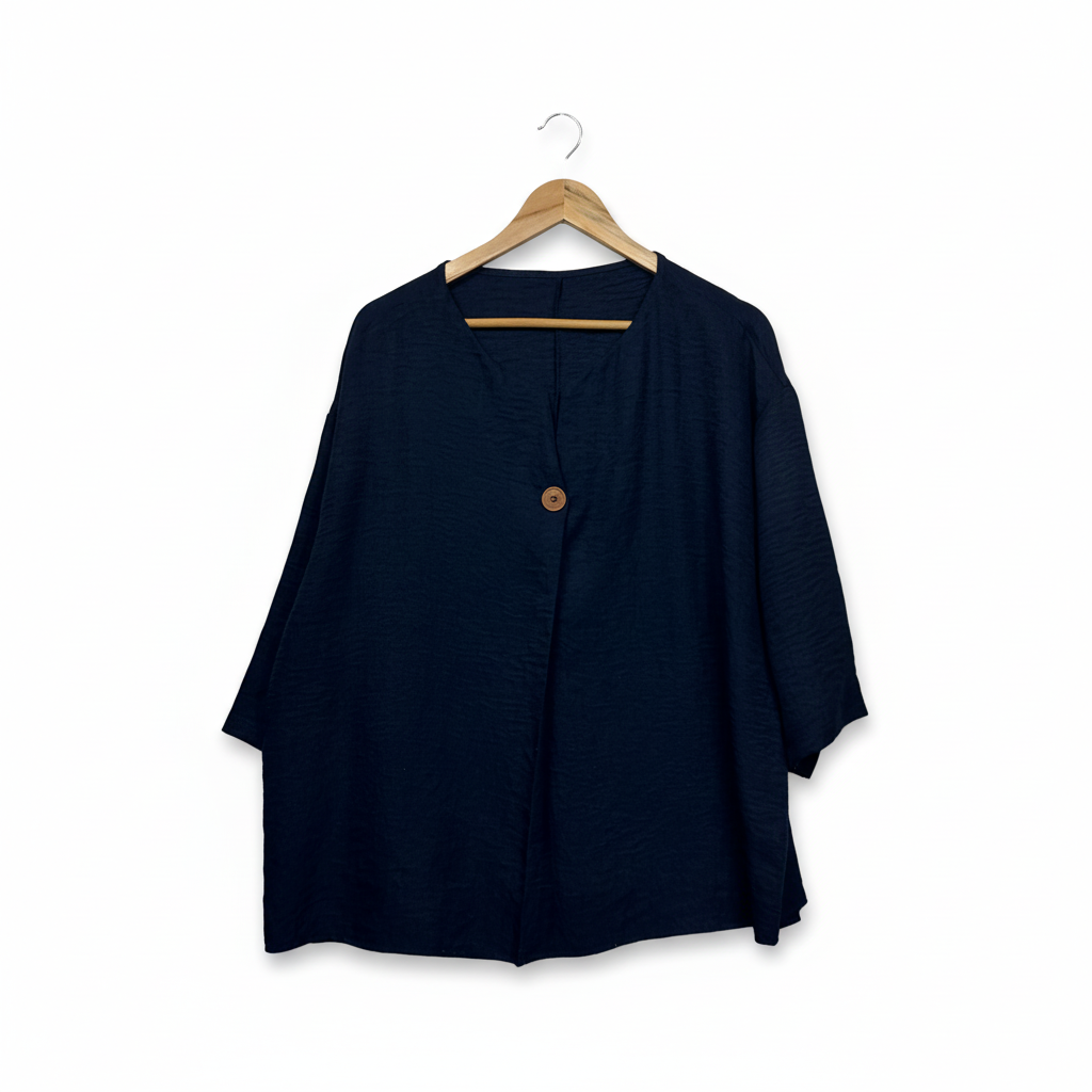 Shein Curve Navy Button-Front Top - Size 1XL