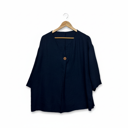 Shein Curve Navy Button-Front Top - Size 1XL