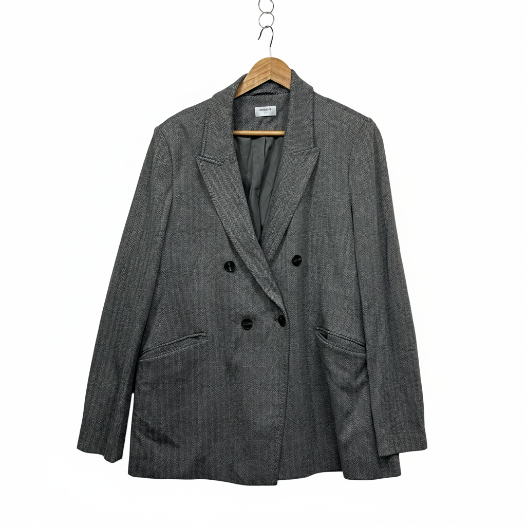 Sussan Grey Herringbone Double Breasted Blazer Jacket - Size XXL