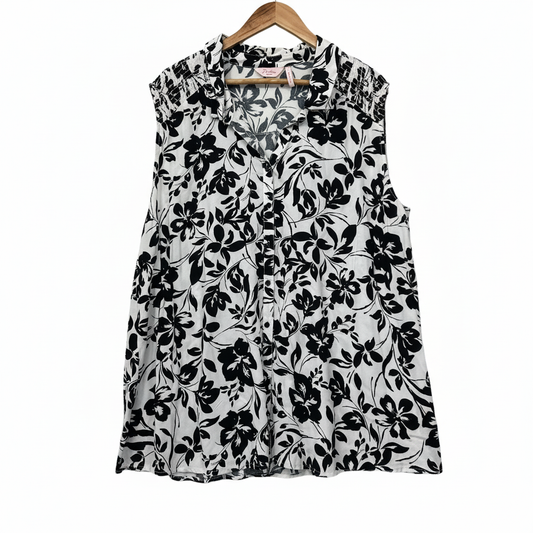 Millers White & Black Floral Print Sleeveless Top - Size 26