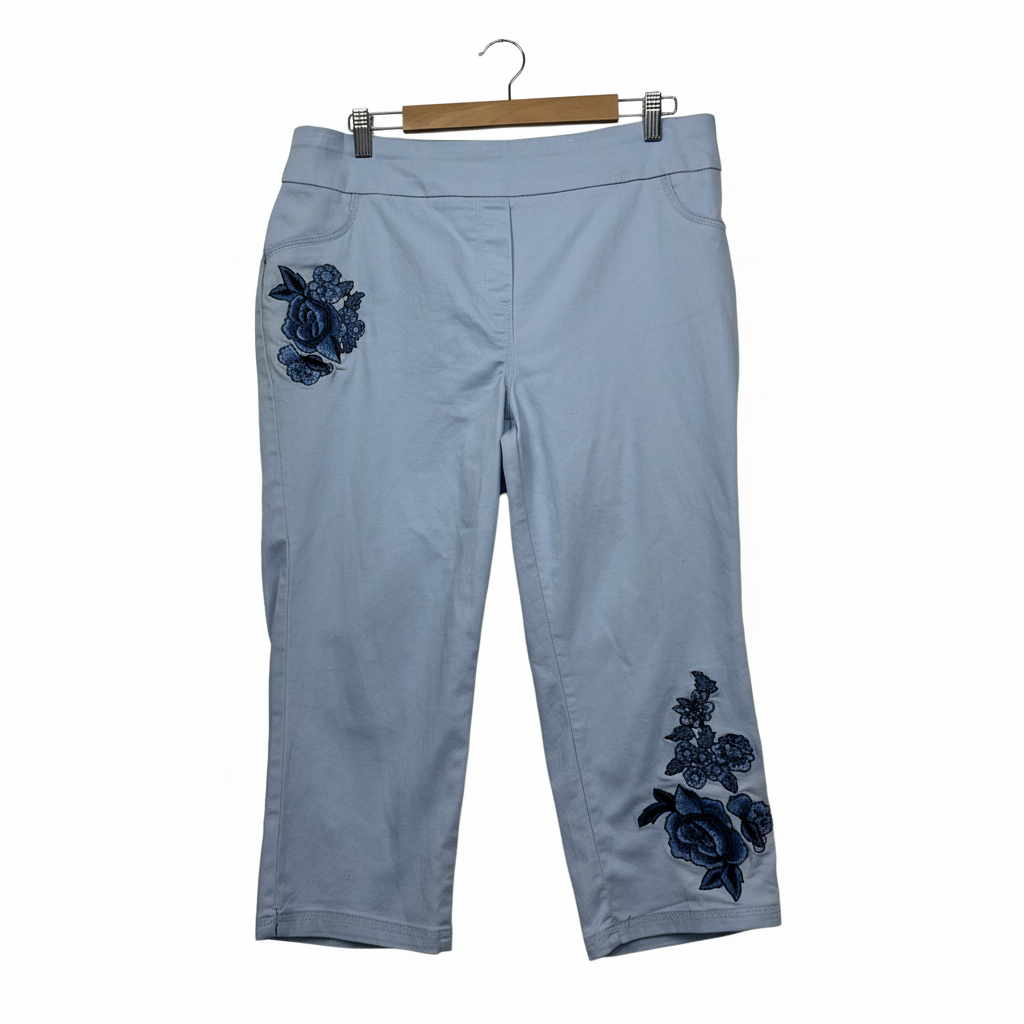 Millers Light Blue Capri Pants with Floral Embroidery - Size 18