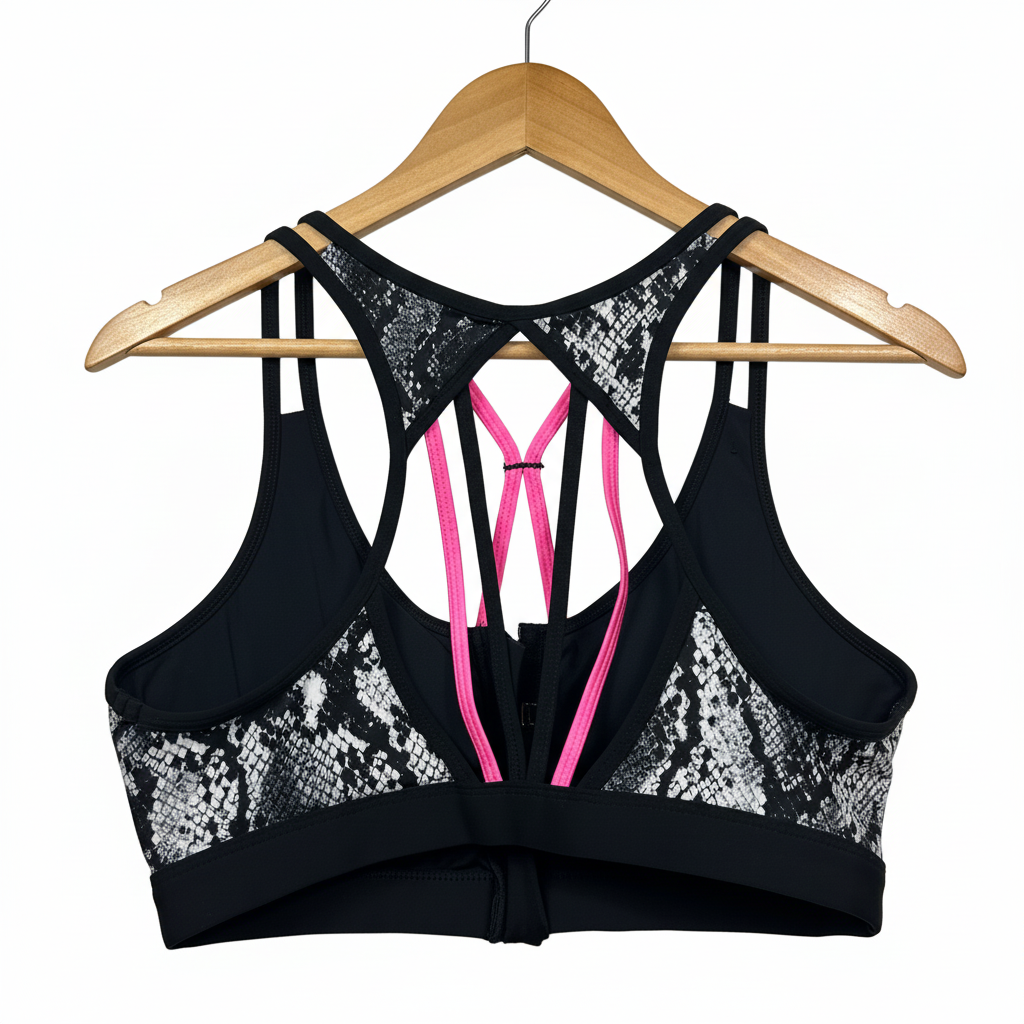 Rockwear Black Snakeskin Print Sports Bra Size 16 - Back View