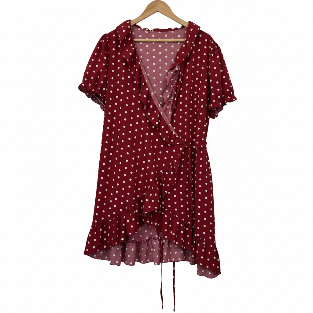 Shein Curve Red & White Polka Dot Wrap Dress - Size 2XL