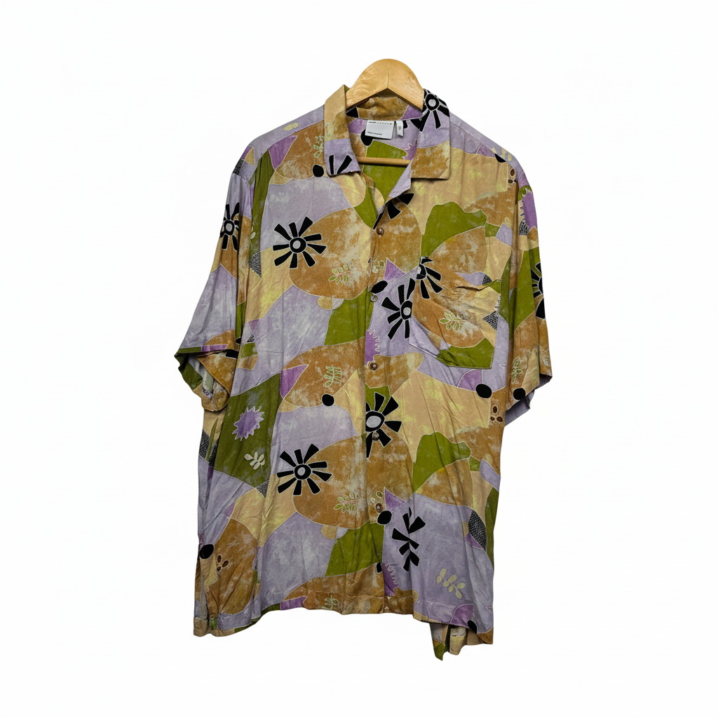 ASOS Design Multicoloured Abstract Print Unisex Button Up Shirt - Size 2XL