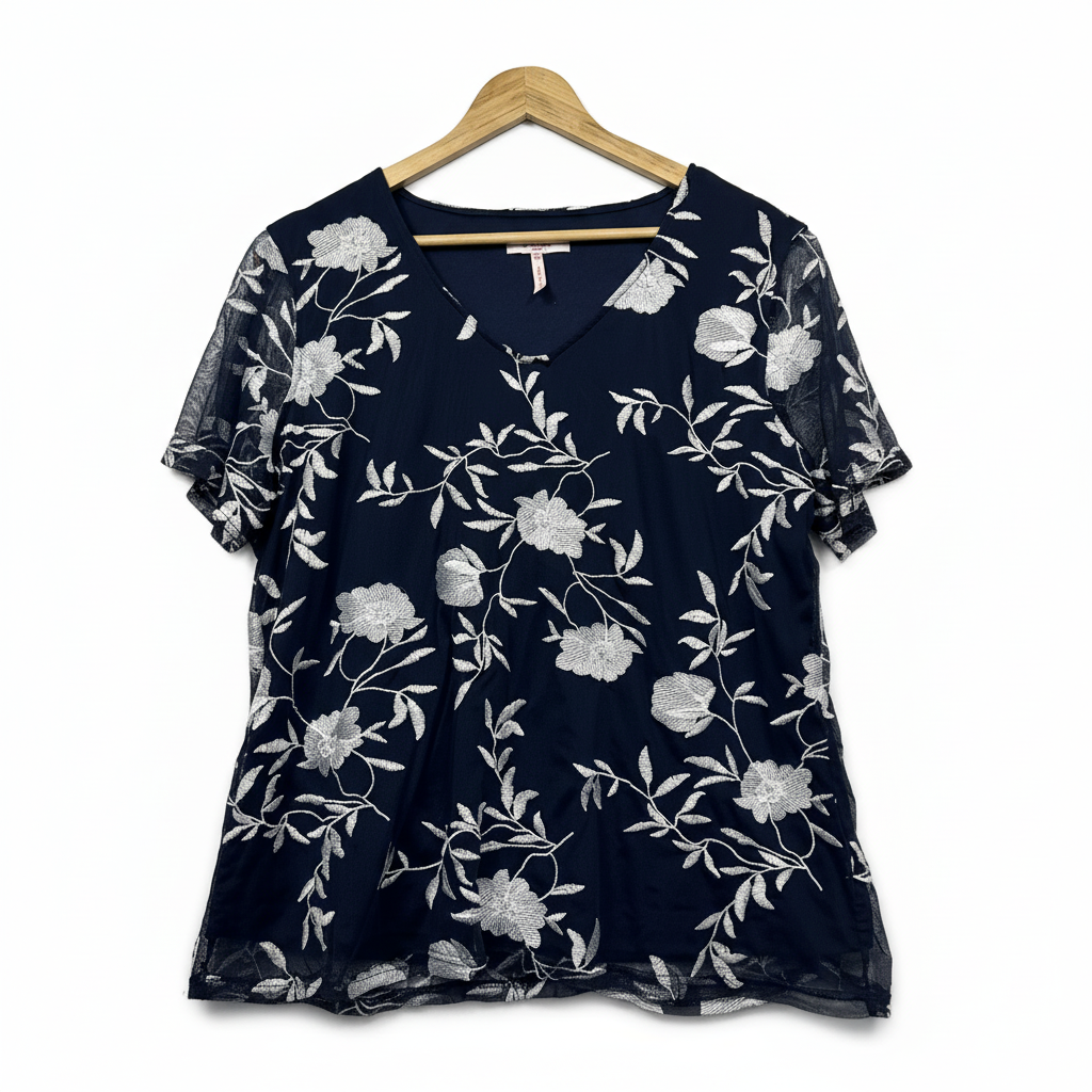 Millers navy blue top with silver embroidered flowers