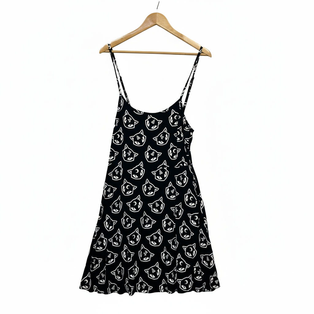 Killstar Black and White Cat Print Skater Dress - Size L