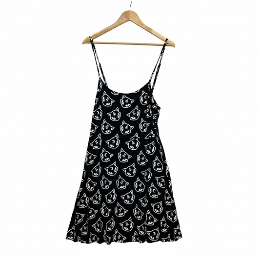 Killstar Black and White Cat Print Skater Dress Size L