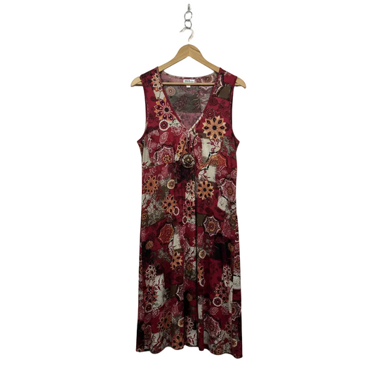 Millers Burgundy Floral Print Sleeveless Dress - Size 18