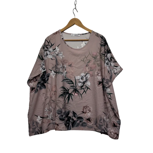 Vine Apparel Taupe Multicoloured Floral Print Long Sleeve Top Size 3XL