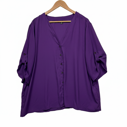 Shein Curve Purple 3/4 Sleeve Button-Front Blouse - Size 4XL