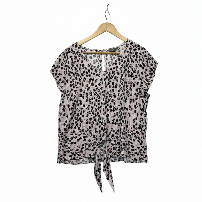Jacqui E Pink Black and Grey Leopard Print Top Size 18