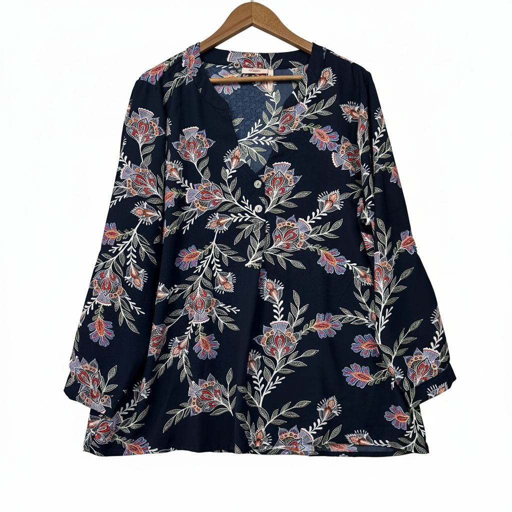 Millers Navy Blue Floral Top - Size 20