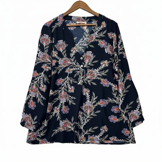 Millers Navy Blue Floral Top - Size 20