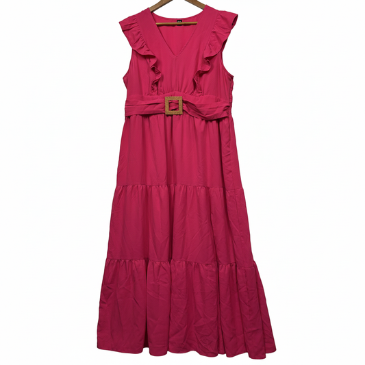 Shein Curve hot pink tiered dress size 2XL front view