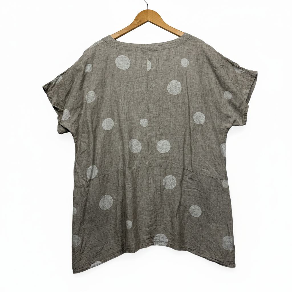 Virtuelle grey polka dot linen top - back view