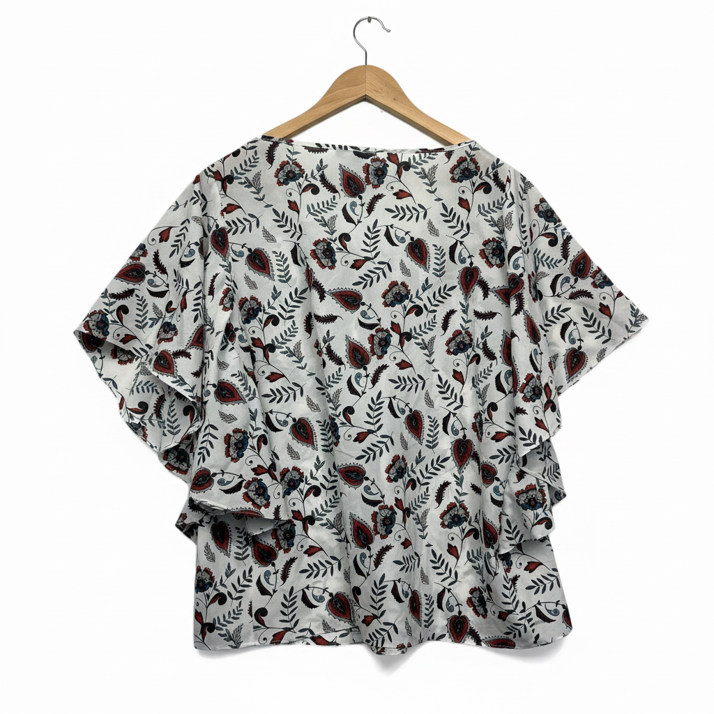 Basque White Multicoloured Floral Print Top - Back View