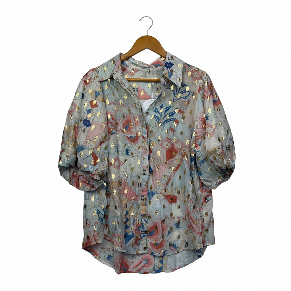 Cindy & Sami Geometric Print Blouse with Gold Accents - Size 16