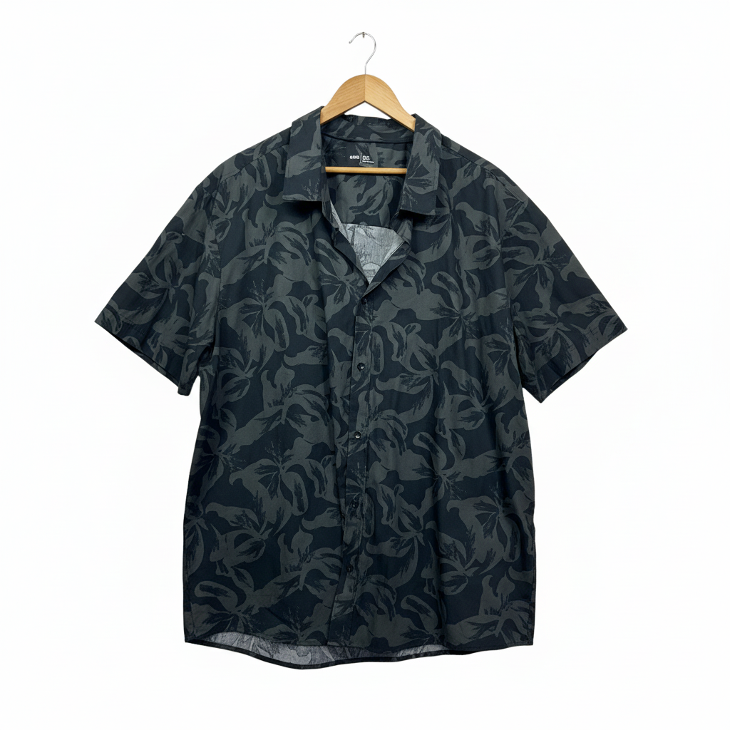 Anko Dark Grey Tropical Print Mens Shirt - Size 5XL