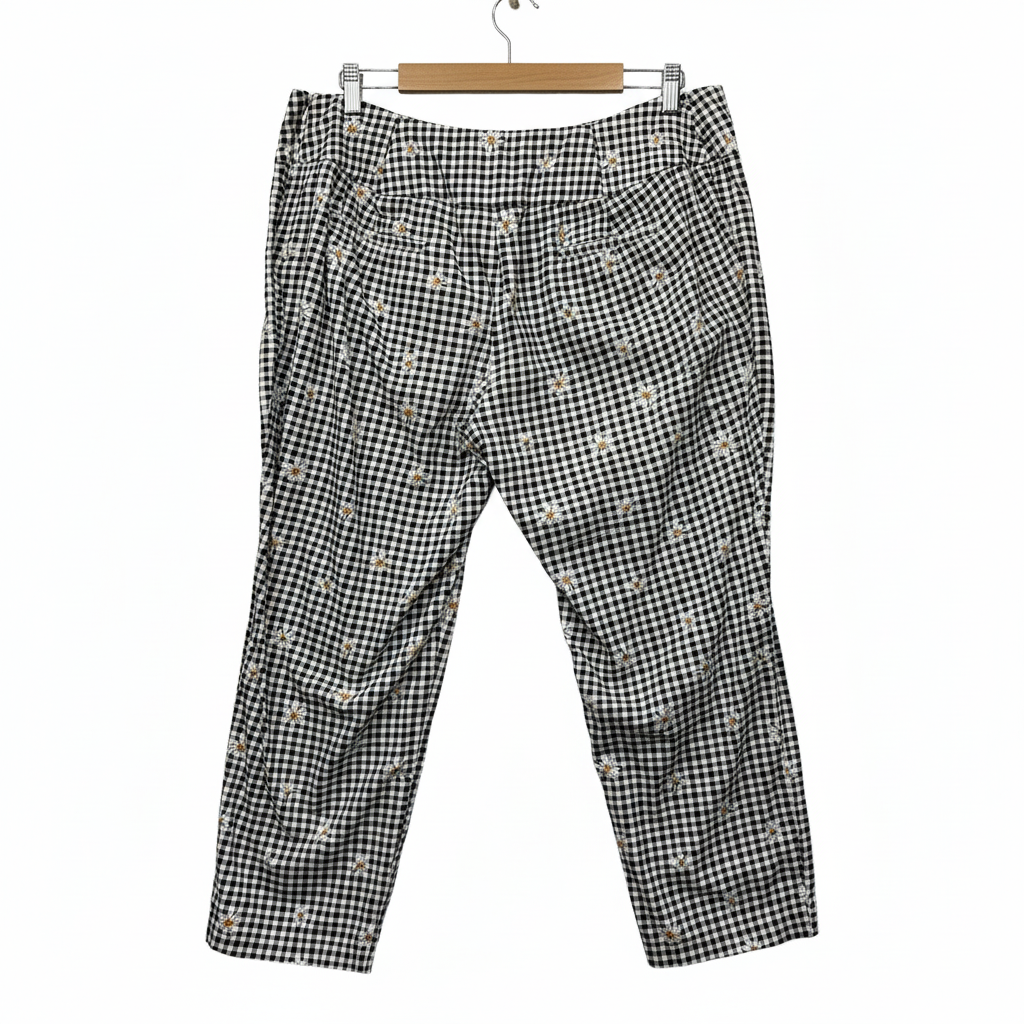 Review multicoloured gingham pants with daisy embroidery - back view