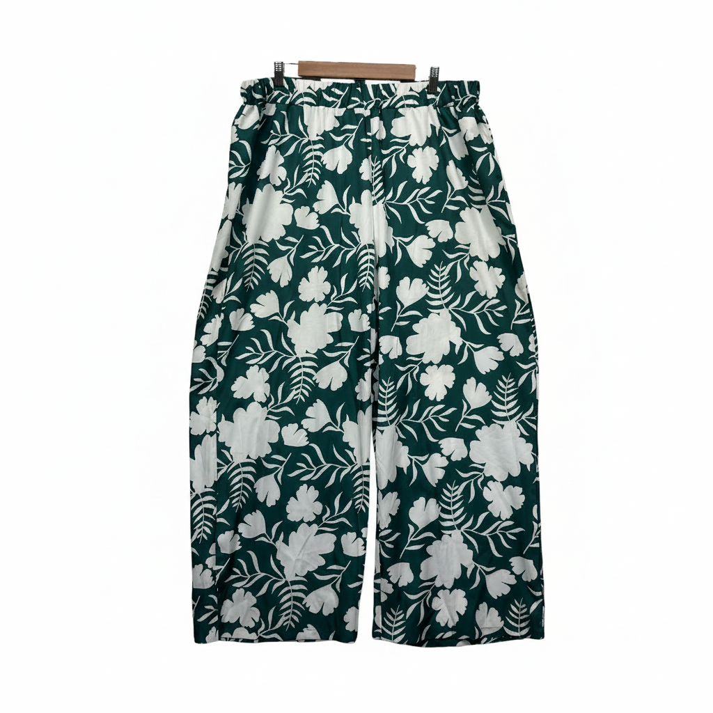 Green Floral Wide Leg Pants - Size 3XL