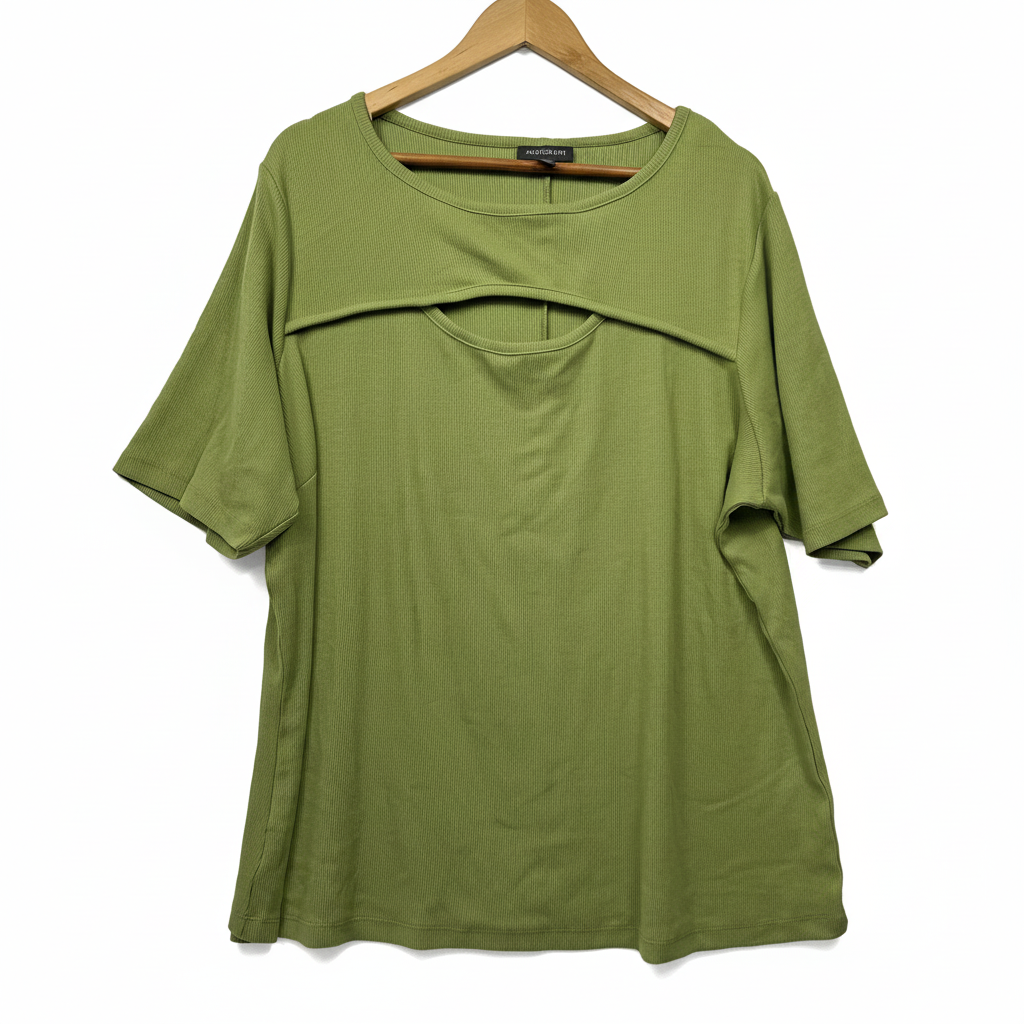Autograph Green Ribbed Cut Out Top - Size L