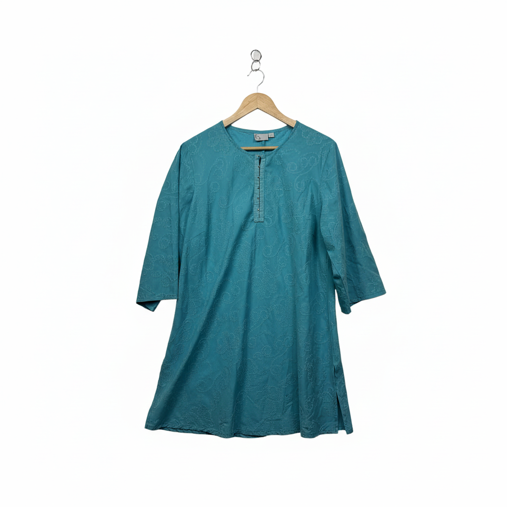 Taking Shape Teal Embroidered 3/4 Sleeve Tunic Top - Size 16