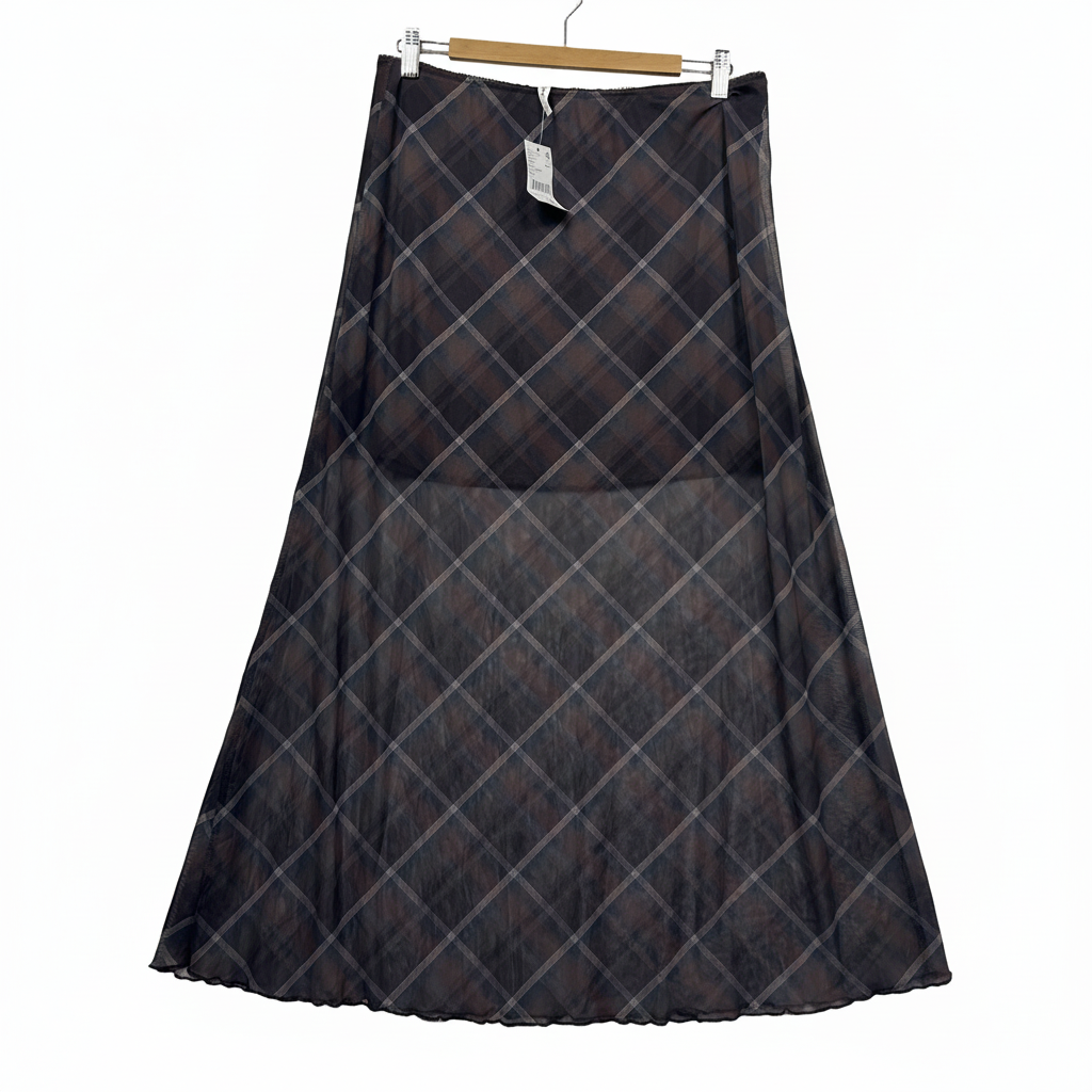& me Brown Check Mesh Skirt - Size 16