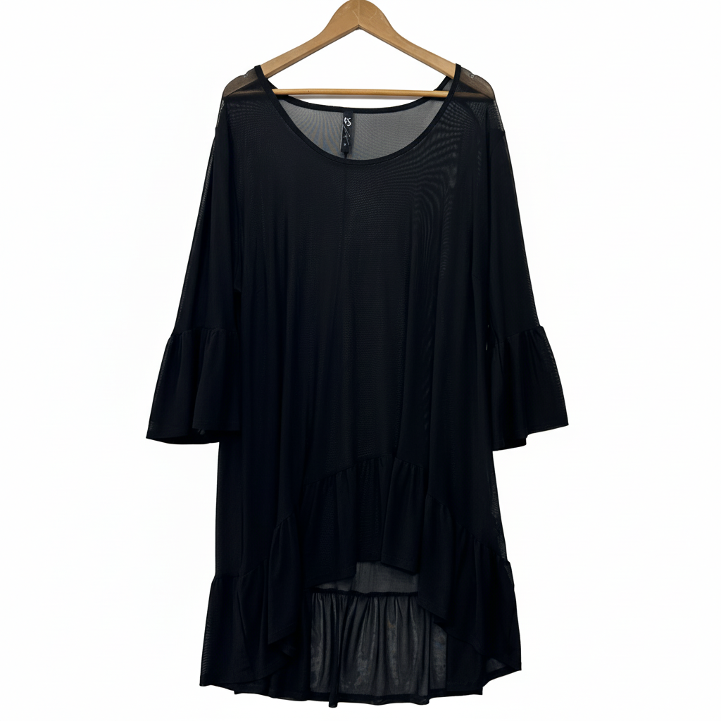 Taking Shape Black Sheer Mesh Ruffle Sleeve Top - Size 18