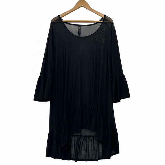 Taking Shape Black Sheer Mesh Ruffle Sleeve Top - Size 18